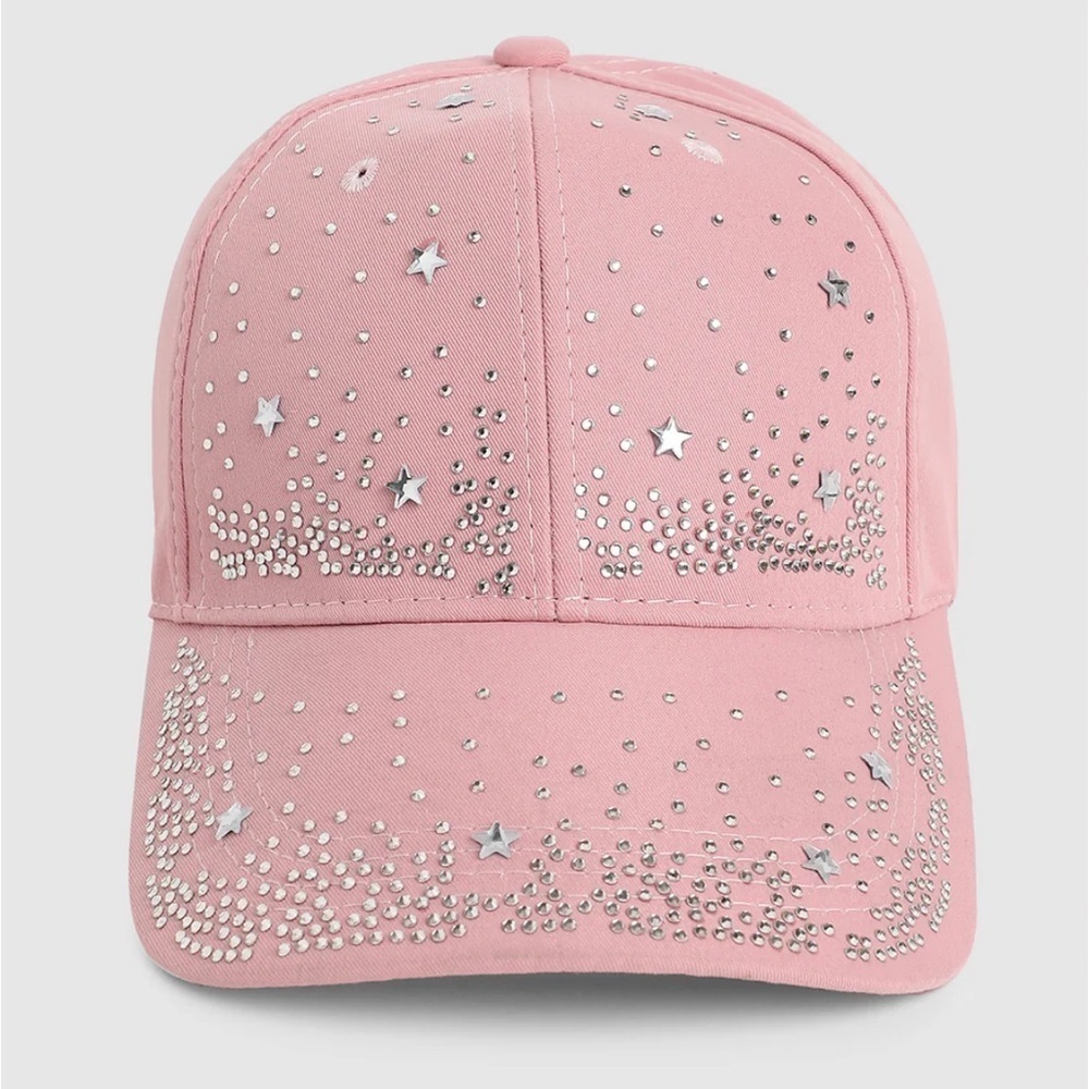Pink Star & Rhinestone Embellished Baseball Cap